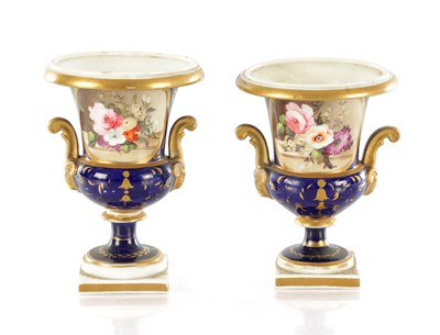 Lot 66 - A PAIR OF 19TH CENTURY DERBY URN SHAPED VASES