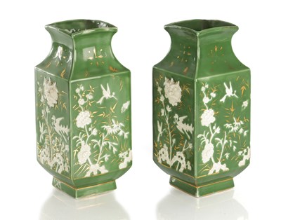Lot 50 - A PAIR OF LATE 19TH CENTURY FRENCH PORCELAIN ORIENTAL STYLE VASES