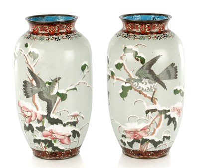 Lot 313 - A PAIR OF MEIJI PERIOD JAPANESE CLOISONNE VASES