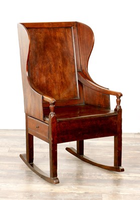 Lot 1673 - AN 18TH CENTURY FRUITWOOD AND ELM LAMBING CHAIR