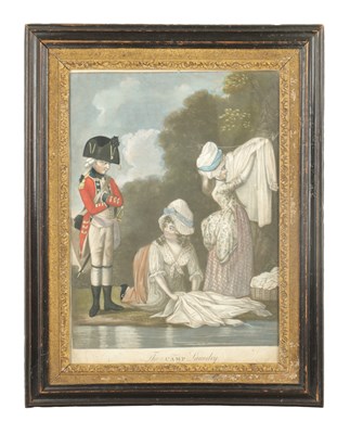 Lot 1254 - AN 18TH CENTURY COLOURED MEZZOTINT "THE CAMP LADY"