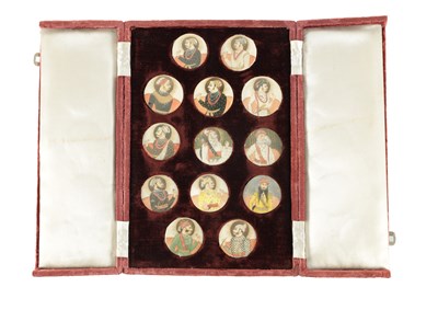 Lot 445 - A CASED SET OF MID 19TH CENTURY INDIAN MINIATURE PORTRAITS ON IVORY