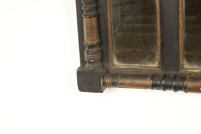 Lot 1694 - A SMALL REGENCY EBONISED AND GILT OVERMANTEL MIRROR