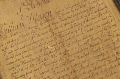 Lot 762 - AN EARLY 18TH CENTURY WRITTEN RECORD OF THE DONATION OF WILLIAM MASON, LATE OF THE PARISH OF ST ANDREWS, SOUTHWARK, CIRCA 1723