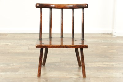 Lot 1660 - AN 18TH CENTURY WELSH PRIMITIVE ASH AND ELM STICK BACK CHAIR