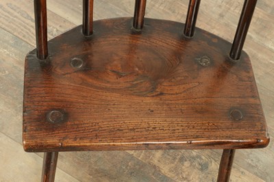 Lot 1660 - AN 18TH CENTURY WELSH PRIMITIVE ASH AND ELM STICK BACK CHAIR