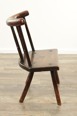 Lot 1660 - AN 18TH CENTURY WELSH PRIMITIVE ASH AND ELM STICK BACK CHAIR