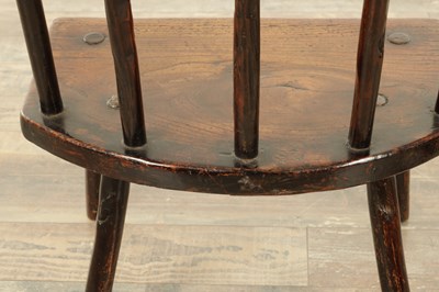 Lot 1660 - AN 18TH CENTURY WELSH PRIMITIVE ASH AND ELM STICK BACK CHAIR