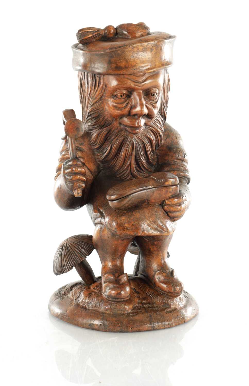 Lot 961 - A LATE 19TH CENTURY BLACK FOREST COBBLER TOBACCO JAR AND MATCH HOLDER OF LARGE SIZE