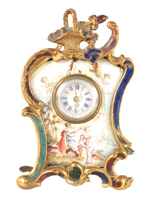 Lot 1557 - A LATE 19TH CENTURY SWISS GILT AND ENAMEL BOUDOIR CLOCK