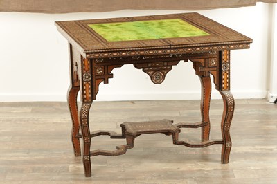 Lot 1659 - A 19TH CENTURY SYRIAN MOSAIC MARQUETRY MOTHER OF PEARL INLAID GAMES TABLE