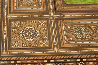 Lot 1659 - A 19TH CENTURY SYRIAN MOSAIC MARQUETRY MOTHER OF PEARL INLAID GAMES TABLE