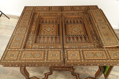 Lot 1659 - A 19TH CENTURY SYRIAN MOSAIC MARQUETRY MOTHER OF PEARL INLAID GAMES TABLE