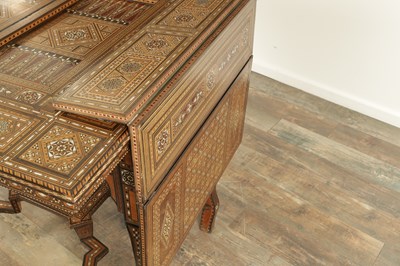 Lot 1659 - A 19TH CENTURY SYRIAN MOSAIC MARQUETRY MOTHER OF PEARL INLAID GAMES TABLE