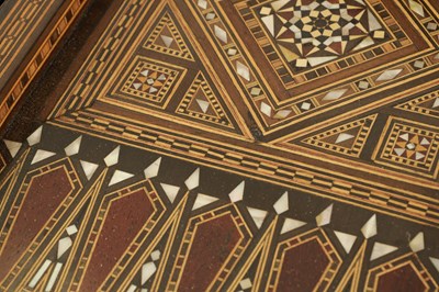 Lot 1659 - A 19TH CENTURY SYRIAN MOSAIC MARQUETRY MOTHER OF PEARL INLAID GAMES TABLE