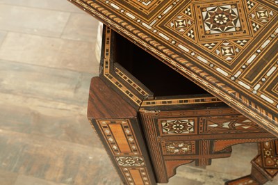 Lot 1659 - A 19TH CENTURY SYRIAN MOSAIC MARQUETRY MOTHER OF PEARL INLAID GAMES TABLE