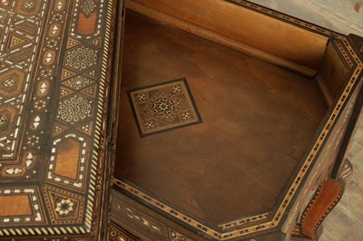 Lot 1659 - A 19TH CENTURY SYRIAN MOSAIC MARQUETRY MOTHER OF PEARL INLAID GAMES TABLE