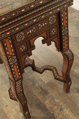 Lot 1659 - A 19TH CENTURY SYRIAN MOSAIC MARQUETRY MOTHER OF PEARL INLAID GAMES TABLE