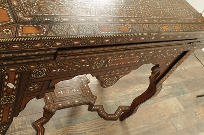 Lot 1659 - A 19TH CENTURY SYRIAN MOSAIC MARQUETRY MOTHER OF PEARL INLAID GAMES TABLE