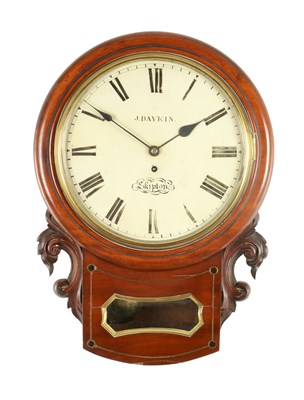 Lot 1406 - J. DAYKIN, SKIPTON. A LATE REGENCY BRASS INLAID MAHOGANY DROP DIAL FUSEE DIAL CLOCK