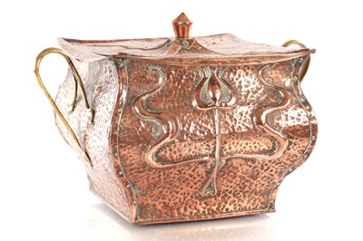 Lot 936 - AN ART NOUVEAU PLANISHED COPPER COAL BOX