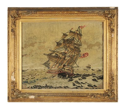 Lot 1242 - A 19TH CENTURY TAPESTRY OF A GALLEON