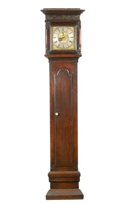 Lot 1462 - A GOOD EARLY 18TH CENTURY NORTH COUNTRY BRASS DIAL 10" 30HR OAK LONGCASE CLOCK