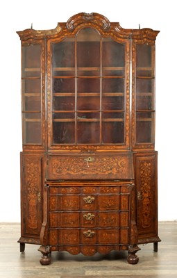 Lot 1609 - AN 18TH CENTURY DUTCH MARQUETRY FLORAL INLAID WALNUT SECRETAIRE BOOKCASE