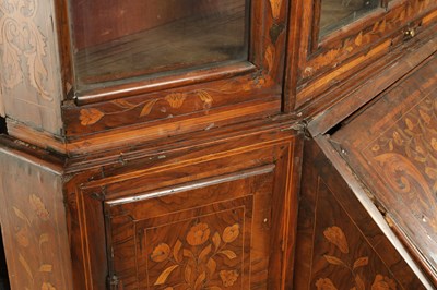Lot 1609 - AN 18TH CENTURY DUTCH MARQUETRY FLORAL INLAID WALNUT SECRETAIRE BOOKCASE