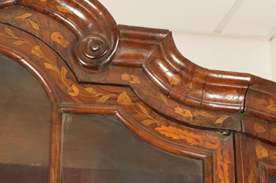 Lot 1609 - AN 18TH CENTURY DUTCH MARQUETRY FLORAL INLAID WALNUT SECRETAIRE BOOKCASE