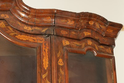 Lot 1609 - AN 18TH CENTURY DUTCH MARQUETRY FLORAL INLAID WALNUT SECRETAIRE BOOKCASE