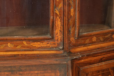 Lot 1609 - AN 18TH CENTURY DUTCH MARQUETRY FLORAL INLAID WALNUT SECRETAIRE BOOKCASE
