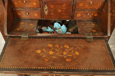 Lot 1609 - AN 18TH CENTURY DUTCH MARQUETRY FLORAL INLAID WALNUT SECRETAIRE BOOKCASE
