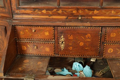 Lot 1609 - AN 18TH CENTURY DUTCH MARQUETRY FLORAL INLAID WALNUT SECRETAIRE BOOKCASE