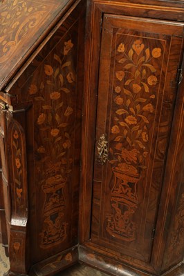 Lot 1609 - AN 18TH CENTURY DUTCH MARQUETRY FLORAL INLAID WALNUT SECRETAIRE BOOKCASE