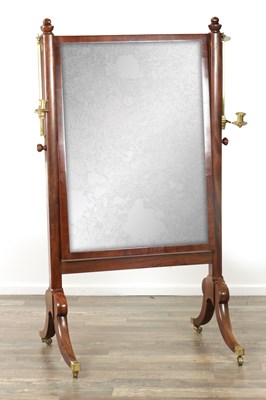 Lot 1668 - A LATE GEORGIAN MAHOGANY CHEVAL MIRROR