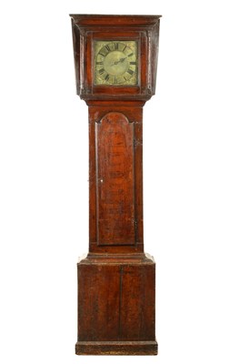 Lot 1455 - STONEHOUSE, WHITBY. AN EARLY 18TH CENTURY SCUMBLED PINE SINGLE HANDED 30HR LONGCASE CLOCK