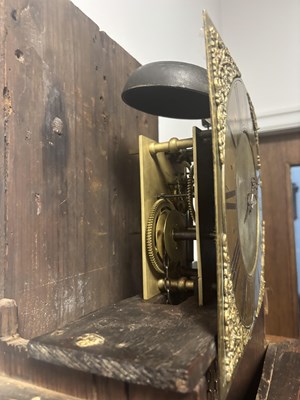 Lot 1455 - STONEHOUSE, WHITBY. AN EARLY 18TH CENTURY SCUMBLED PINE SINGLE HANDED 30HR LONGCASE CLOCK
