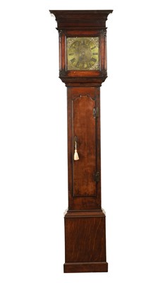 Lot 1496 - G. PAYNE, LUDLOW. AN EARLY 18TH CENTURY OAK SINGLE HANDED 30HR 10" LONGCASE CLOCK