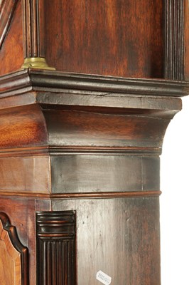 Lot 1385 - J. BOOTH, BOLTON. A GEORGE III FLAMED MAHOGANY PAINTED OVAL DIAL EIGHT-DAY QUARTER STRIKING LONGCASE CLOCK