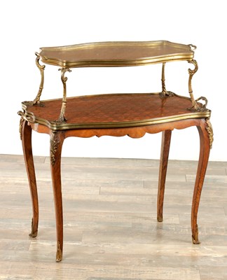 Lot 1621 - A LATE 19TH CENTURY FRENCH PARQUETRY INLAID KINGWOOD TWO TIER ETAGERE