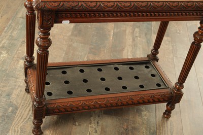 Lot 1753 - A LATE 19TH CENTURY WALNUT STICK STAND IN THE MANNER OF LAMBS OF MANCHESTER