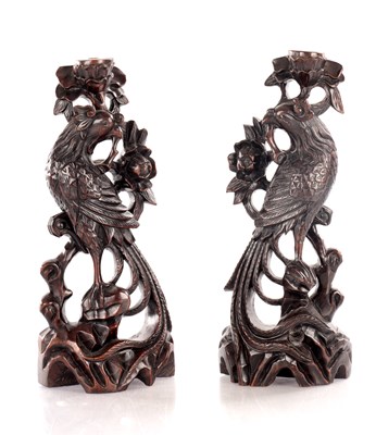 Lot 477 - A PAIR OF CHINESE CARVED HARDWOOD SCULPTURES