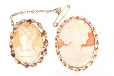 Lot 151 - TWO 19TH CENTURY 9CT GOLD MOUNTED CAMEO BROOCHES