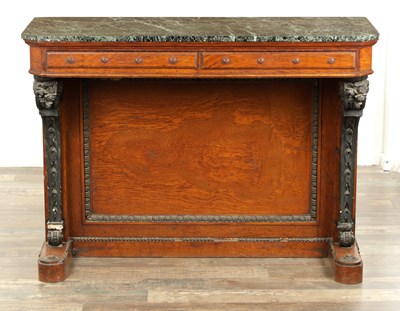 Lot 1680 - LAMB, MANCHESTER. A 19TH CENTURY POLLARD OAK AND GILT GESSO PIER TABLE
