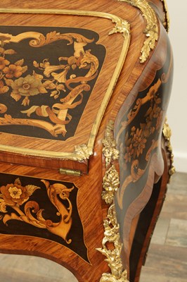 Lot 1632 - A FINE 19TH CENTURY ENGLISH MARQUETRY, KINGWOOD AND ORMOLU MOUNTED BUREAU ATTRIBUTED TO THE WORKSHOP OF EDWARD HOLMES BALDOCK