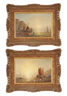 Lot 1251 - WILLIAM ADOLPHUS KNELL (1801 - 1875). A PAIR OF 19TH CENTURY OIL ON BOARD COASTAL SCENES