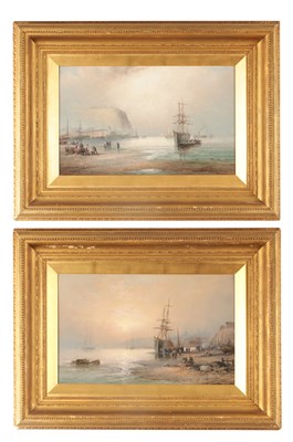 Lot 1173 - W. A. THORNLEY (1857-1935). A PAIR OF LATE 19TH CENTURY / EARLY 20TH CENTURY OIL ON CANVAS COASTAL LANDSCAPES
