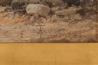 Lot 1173 - W. A. THORNLEY (1857-1935). A PAIR OF LATE 19TH CENTURY / EARLY 20TH CENTURY OIL ON CANVAS COASTAL LANDSCAPES
