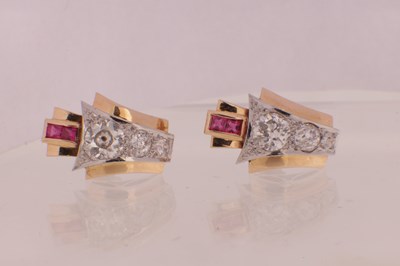 Lot 115 - A PAIR OF ART DECO 18CT GOLD RUBY AND DIAMOND STUD EARRINGS